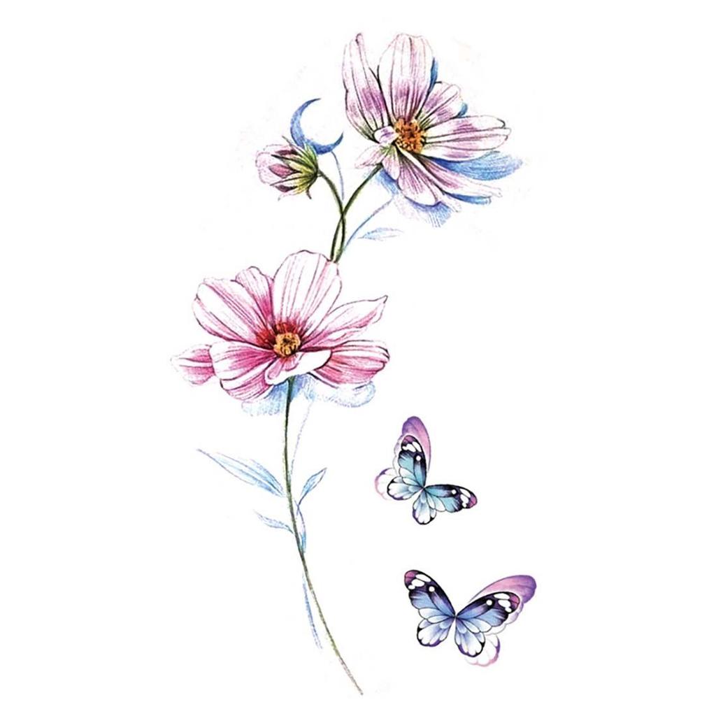 Haltbares wasserfestes Abdecken von Narben 3D Körper Tattoo Aufkleber Temporäres Abziehbild Schwarze Rose Schmetterling Design