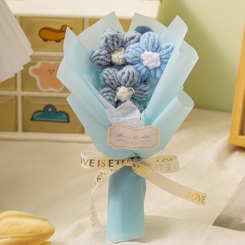 Knitted Puff Bouquet Creative Bow Ribbon Mini Multiple Colors Decorative Simulation Flower Photography Props Gift Accessories