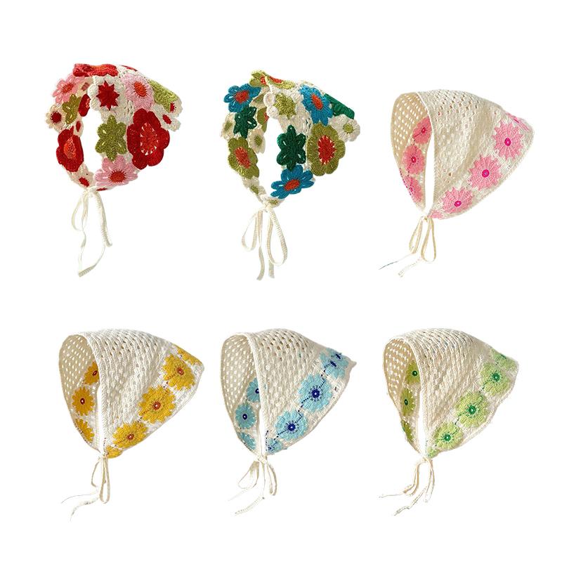 Handmade Headband Fashion Retro, Knitted Hollow Triangle Scarf with Daisy Strawberry Headwear