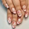 24 Pièces Fête de la Saint-Valentin Ongles à Presser Cœur Ongle Artificiel French Tip Faux Ongle Court Ovale à Coller pour Fête