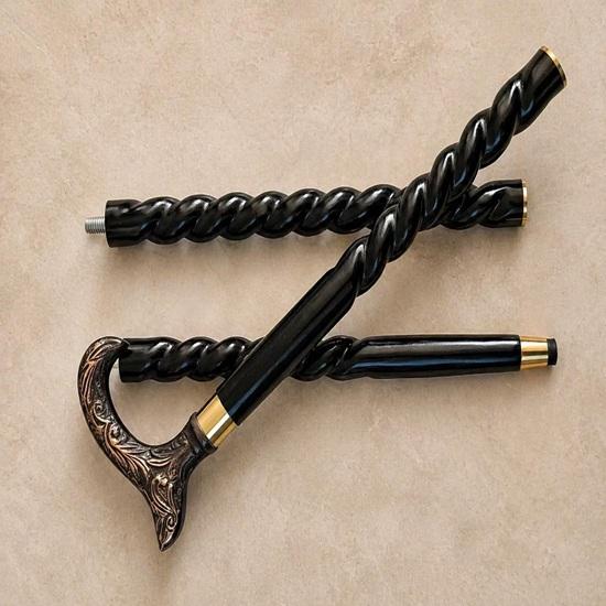Twisted Wooden Walking Cane with Brass Handle  93.98 Cm Classic Gentleman's Birthday Anniversary Fatherday Motherday Gift