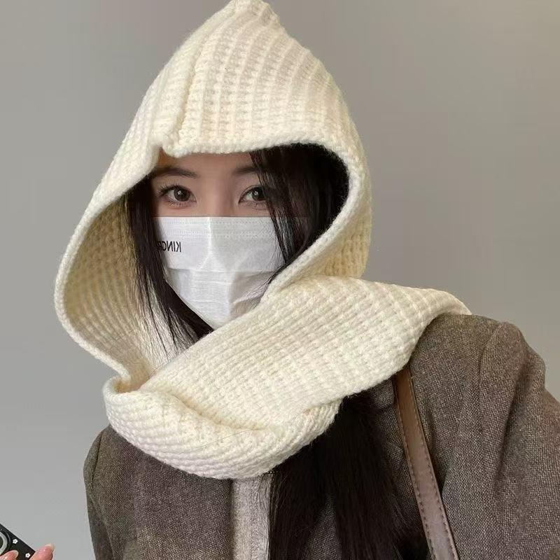 Balaclava hat women's autumn and winter thickened warm hat scarf dual-purpose integrated ear protection knitted hat
