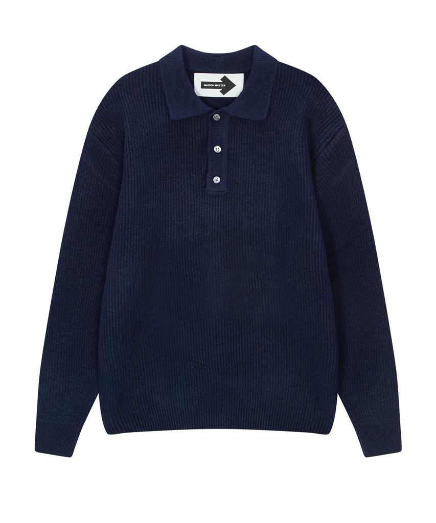 Maison Master Collared Ribbed Older Pk Knit Navy