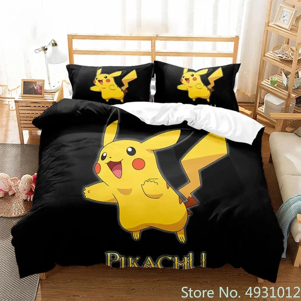 Set Biancheria da Letto 3D Anime Pikachu Copripiumino Coperta Federa Matrimoniale Queen King Size Bambino Bambini Camera da Letto Tessile per la Casa