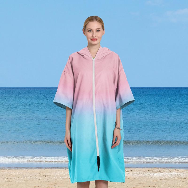 Schnelltrocknender Unisex-Strandbademantel mit Kapuze – doppelseitiges Samt-Surf-Umkleidetuch