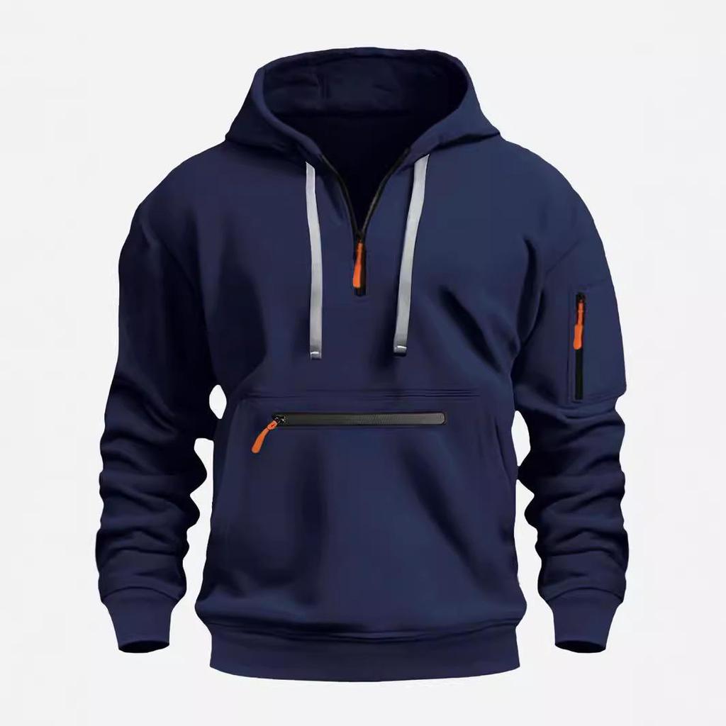 Sudadera con capucha y bolsillo con cremallera impermeable para hombre: ropa deportiva informal para otoño e invierno