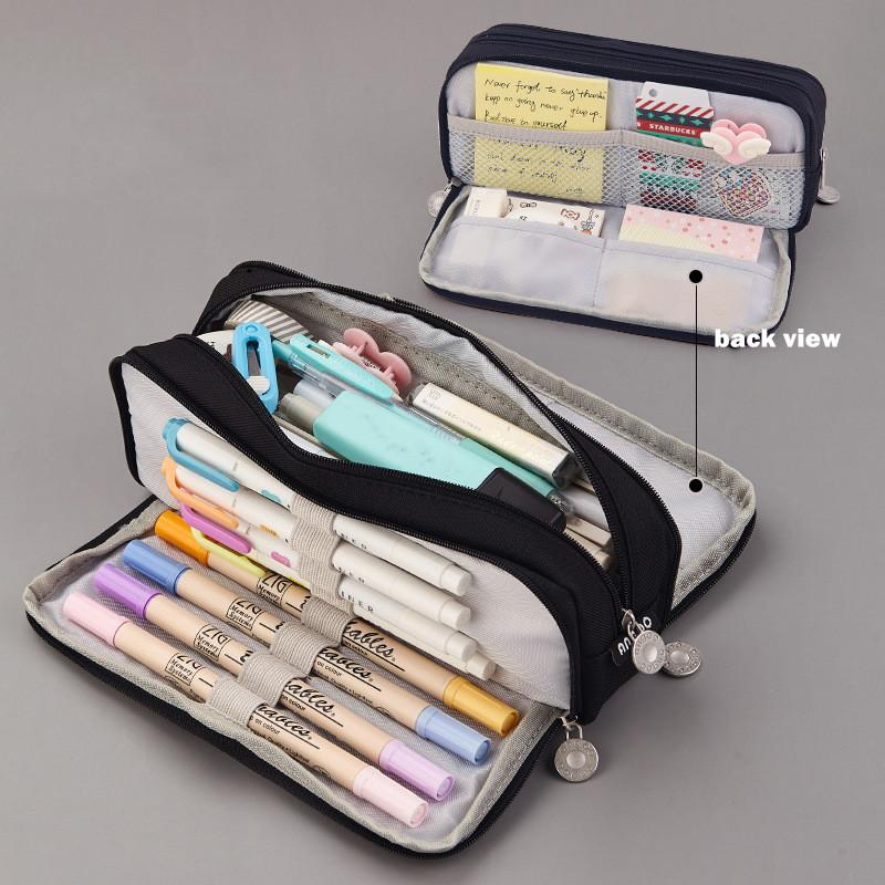 Angoo Double Sided Pen Bag Pencil Case Special Macaron Color Dual Canvas Pocket Storage Bag Pouch Stationery