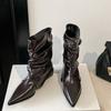 Vintage Pointed Toe Women Ankle Boots Fashion Rivet Slip On Shoes Female Thick Heel Western Cowboy Booties  De