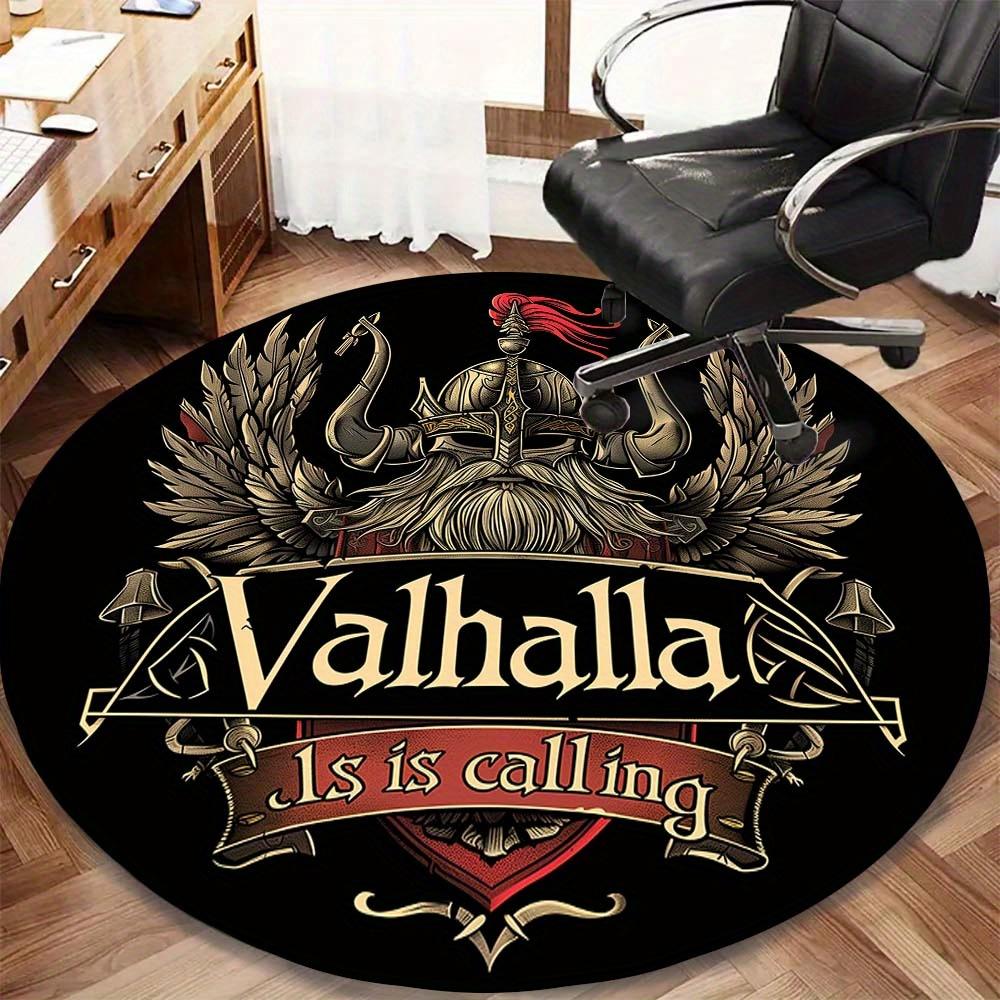 Viking Odin Totem Round Rug, Non-Slip Mat, Valhalla Themed Decor for Office, Living Room, Lightweight Carpet