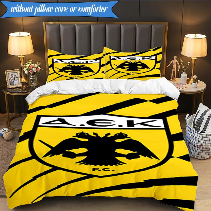 3PCS AEK AthensGolden And Black Crest Bedding Set 2D Printing (Includes 1 Duvet Cover + 2 Pillowcases Coreless), Bedroom decor,Fan Gift