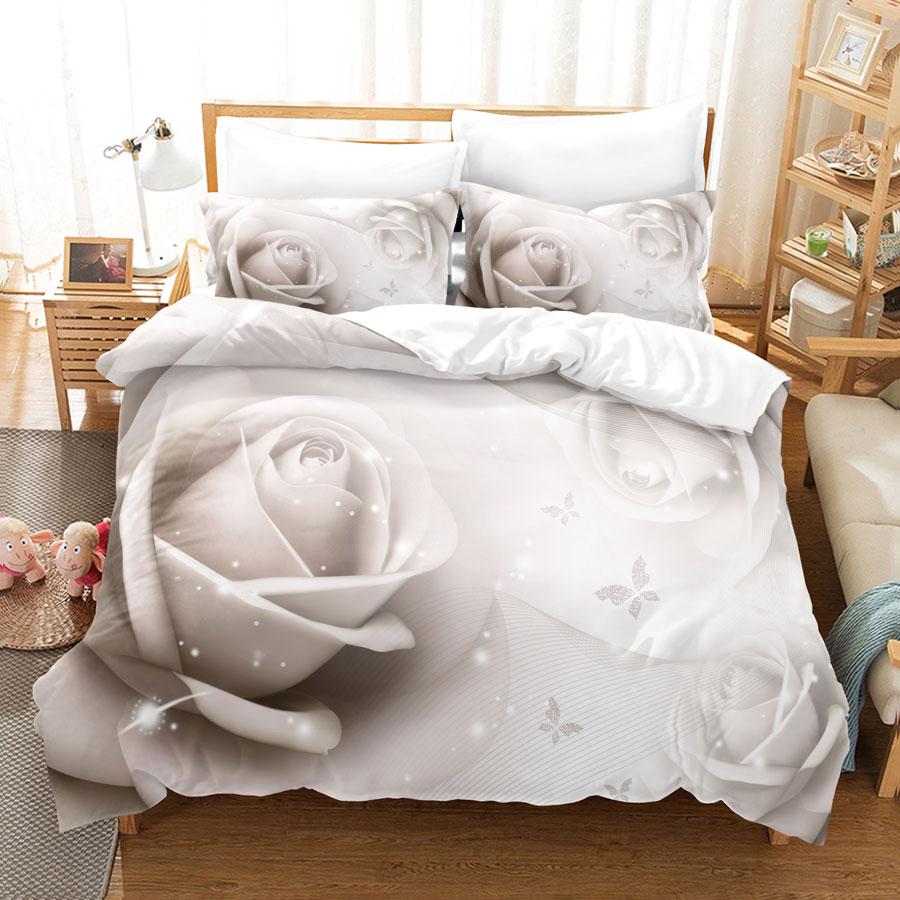 Rote Rosen Bettbezug Set Queen King Full 3D Bettwäscheset Floral Mit Kissenbezug Für Einzel- Doppelbett Valentinstag Geschenk