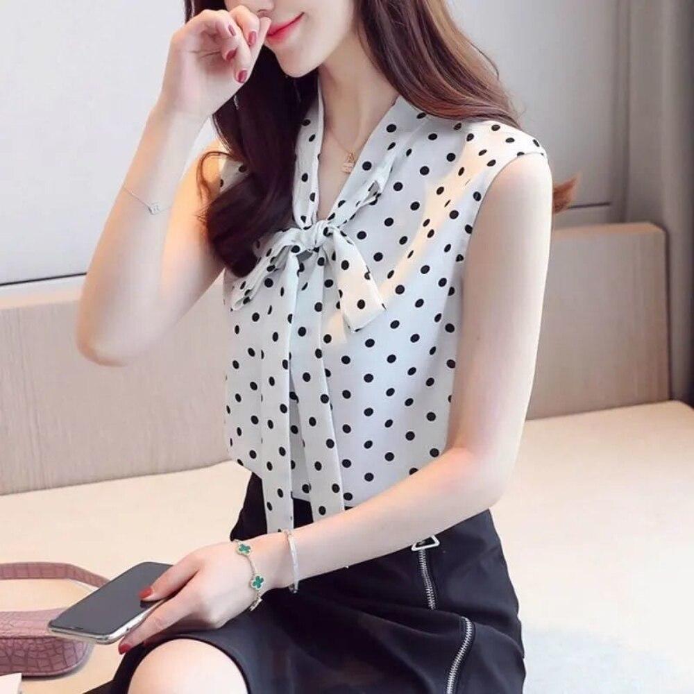 Women's summer blouses fashion new casual woman tops women 2022 dot printed shirt blouse chemise femme blusas sleeveless top
