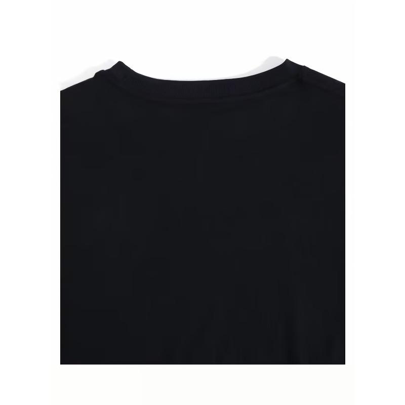 Womens Black White Floral Print Tee Round Neck Short Sleeve Lightweight Breathable Durable Medium Stretch Elegant Script Design All Season Casual