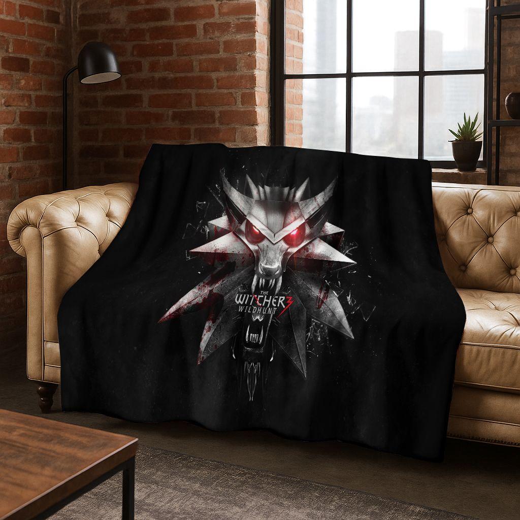 Couverture Flanelle 3D The W-Witcher Geralt Jeux Dessin Animé, Couverture Douce Chaude et Confortable pour Maison Chambre Lit Canapé, Cadeau Enfant