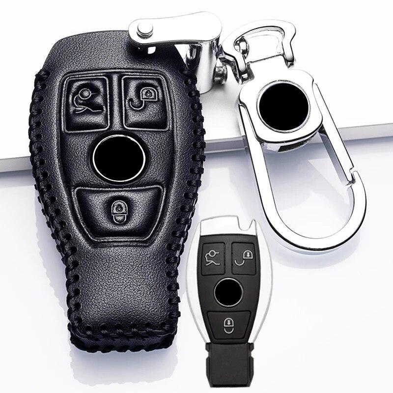 Leren sleutelhoes voor Benz 2 & 3-knops slimme autosleutelhoes voor Mercedes Benz-accessoires W203 W210 W211 W124 Sleutelhangers Sleutelhanger