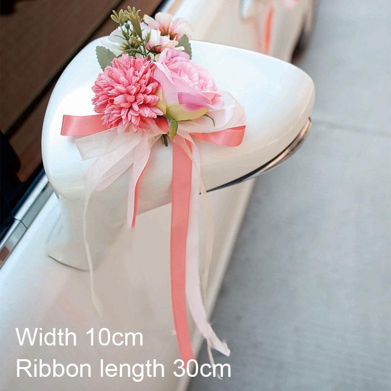 Wedding Car Flower Knot Door Handles Ribbons Silk Artificial Flowers Rearview Mirror Decorations Festival Arrangement Supplies