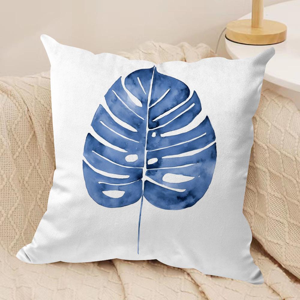 Elegante Blaue Blumenkissenhülle Weicher Plüschstoff Doppelseitig Bedruckte Sofakissenhülle für Alle Jahreszeiten Heimdekoration Geschenk