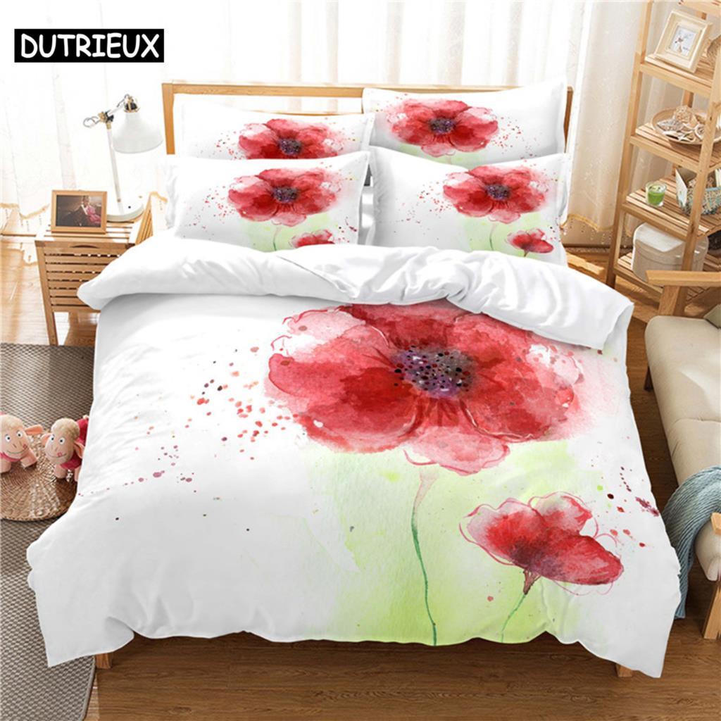 Prachtige Bloemen Beddengoedset Dekbedovertrekset 3d Beddengoed Digitale Print Bedlinnen Queen Size Beddengoedset Modeontwerp