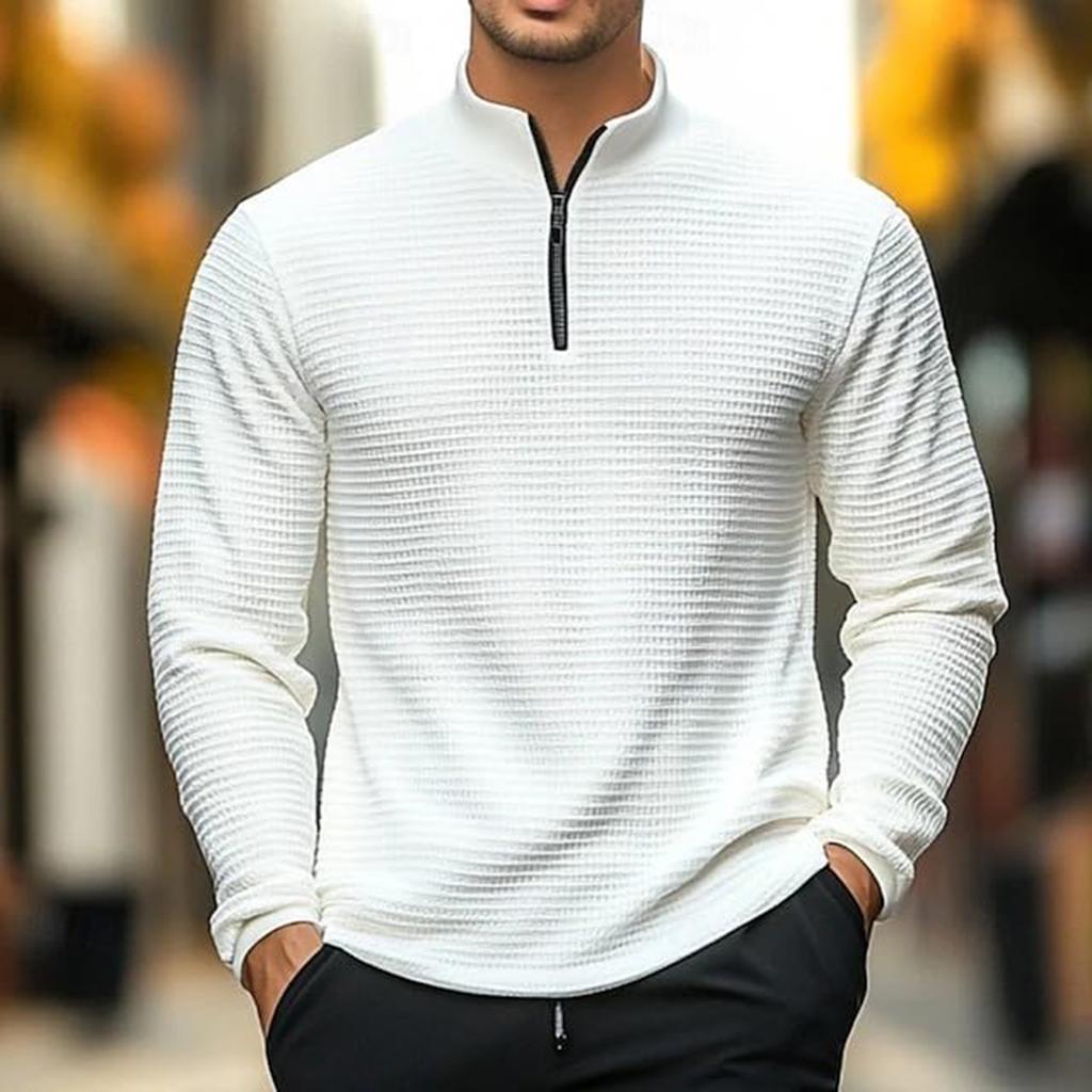 Herren Stehkragen Viertelreißverschluss Basic Pullover Einfarbig Langarm Pullover Sweatshirt Lässig Slim Strickpullover Oberteil