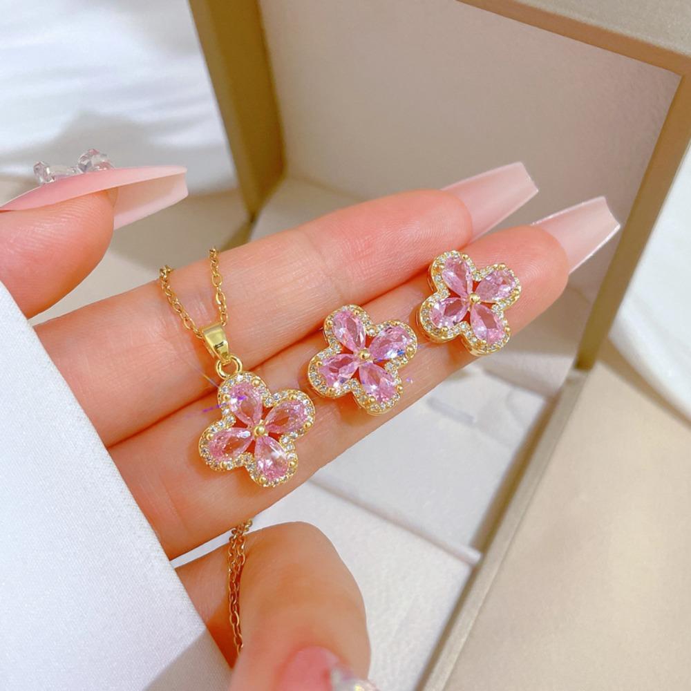Modisches Elegantes Leichtluxuriöses Vollzirkon Exquisites Elementstil Kupfer Mikro-Inlay Ohrringe Halsketten Set