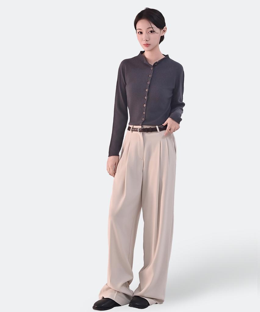 Clace 100% Wool Loose Fit Cardigan With Button Details_Brown