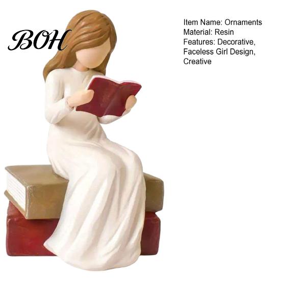 Small Ornament for Entrance Reading Girl Figurine, Hand-Painted Resin Sculpture Bookshelf Decor, Modern Hand Painted Crafts Faceless Woman Statue