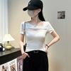 Tricou de vară cu umeri puternici, slim, cu mânecă scurtă pentru femei, design nou, gol, pur, nișă