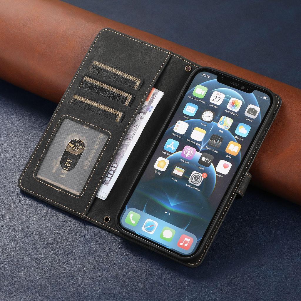 iPhone16 Retro Lederen Hoes voor Apple 12 & 14Pro: Klaptelefoonbescherming met Multifunctionele Kaartsleuven