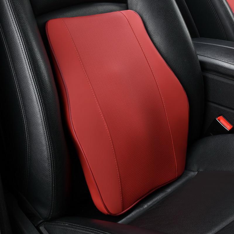 Car Memory Foam Lumbar Pillow Cushion with Wear-resistant Leather Headrest Support for All Seasons.