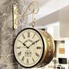 8 INCH - Two Side Roman Numbers - Vintage Clock Handcrafted Double Side Analog Clock Brass Finish