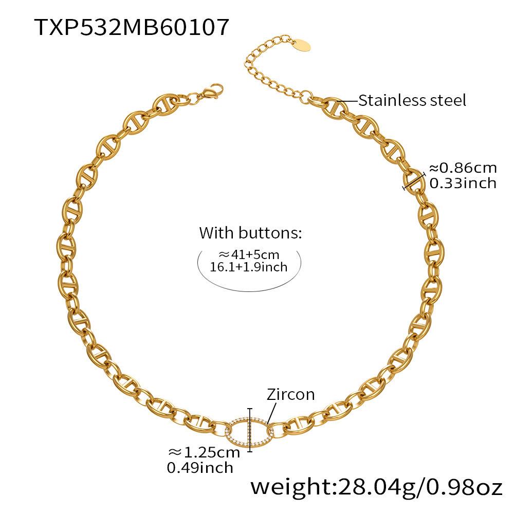 European & American Cold Style Pig Nose Zircon Inlaid Jewelry Set: Necklace, Bracelet, Earrings, 18K Gold-Plated Stainless Steel