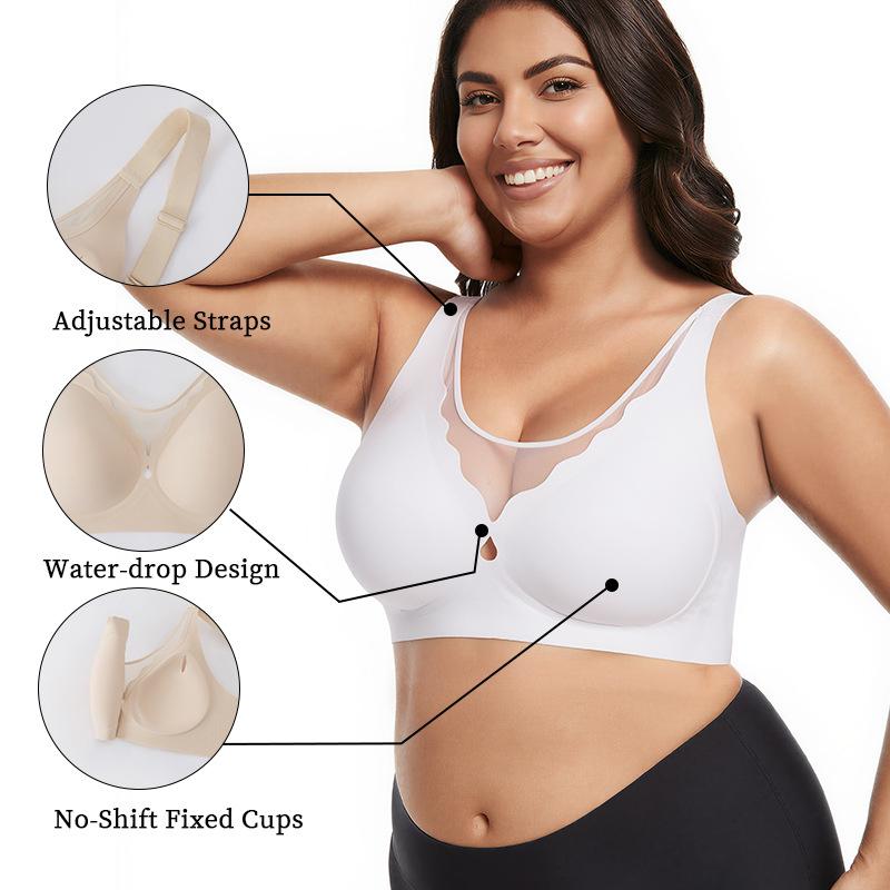 Plus Size Seamless Wireless Mesh Full Cup Bra, Comfort Popular Women Underwear