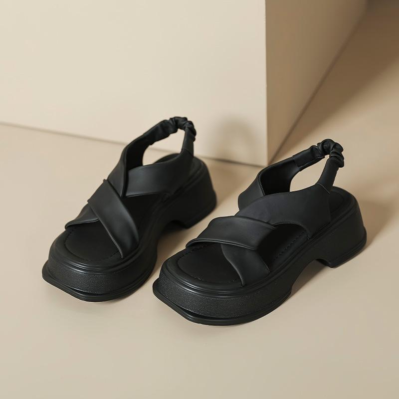 Platform sandals women's summer white green Roman shoes soft sole versatile cross strap muffin shoes beach shoes