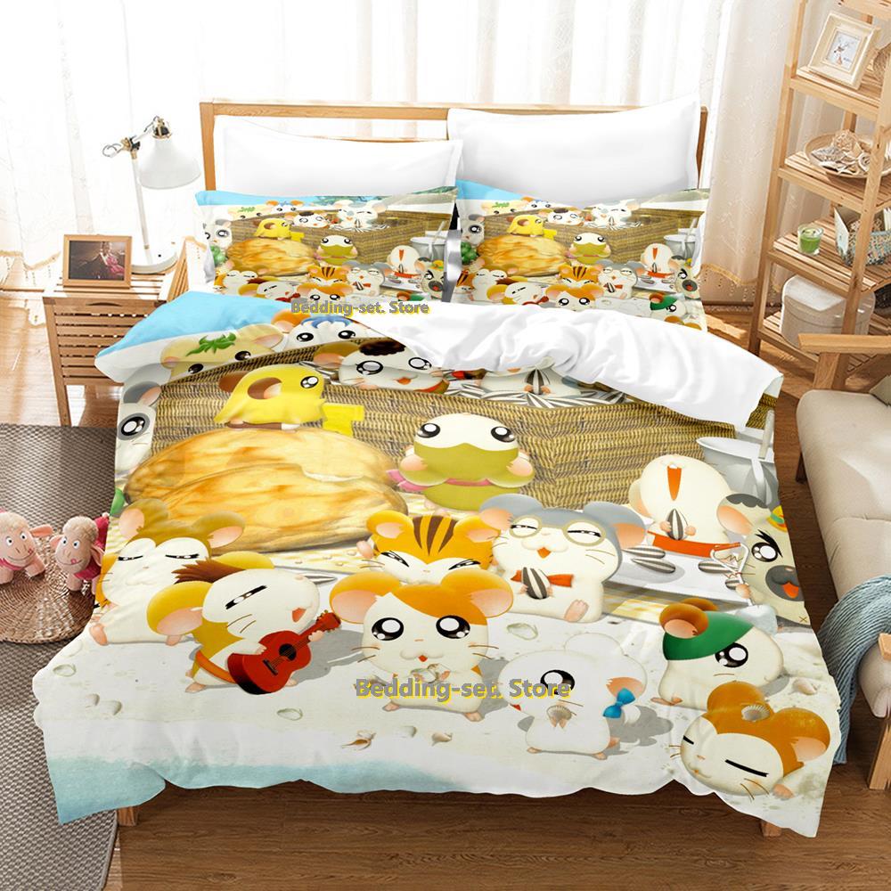 New Hamtaro Bedding Set Single Twin Full Queen King Size Bed Set Adult Kid Bedroom Three-Piece Suits 3D Print Anime Bed She