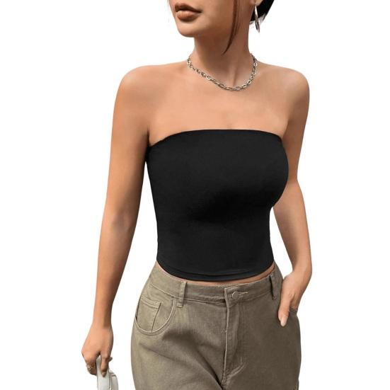 Women Vest Off Shoulder Strapless Bandeau Tube Top Pure Color Elastic Fabric Slim Waist Shaping Tops Daily Wear
