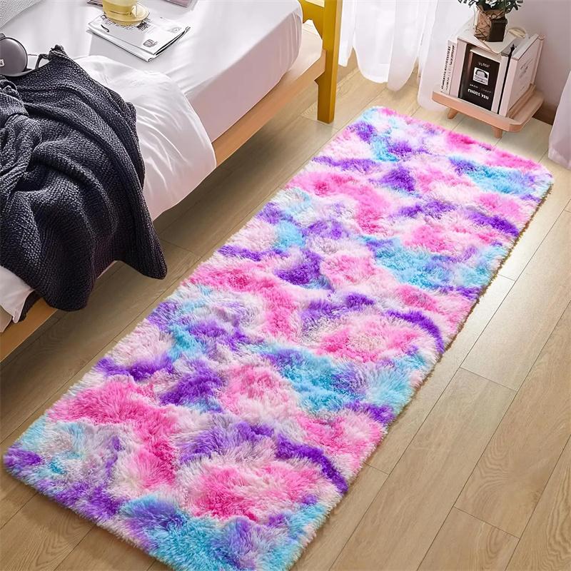 Rainbow Fluffy Carpet Shaggy Fuzzy Rugs for Bedroom Fluffy Furry Big Rug Hallway Entrance Door Mats Teen Room Decoration Carpet