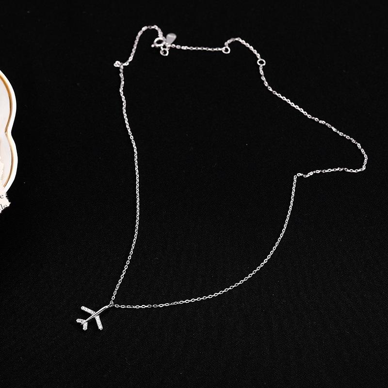 Womens 925 Silver Airplane Pendant Clavicle Necklace Minimalist Delicate Fashion Jewelry