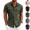 Men Short Sleeve Button Down Shirt with Chest Pockets Classic Collared Casual Fit Lightweight Summer Top