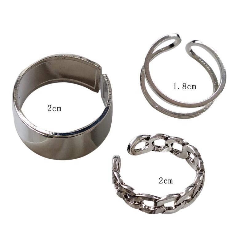 Hiphop Rock Metal Geometry Circular Punk Rings Set Opening Index Finger Accessories Buckle Joint Tail Ring for Women Jewelry KTJ