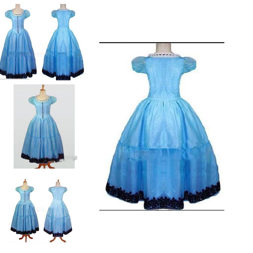Bezauberndes blaues Alice im Wunderland Tim Burton Cosplay-Kleid für Halloween und Abschlussball