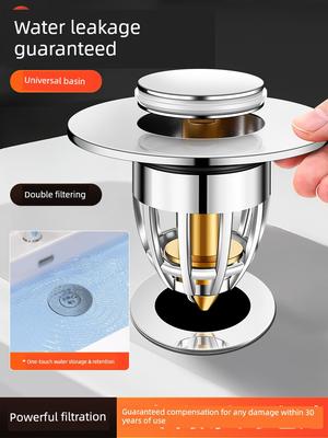 Sink Drain Plug with Pop-Up Core, Universal Press-Type Anti-Odor Drain Accessory for Washbasin and Sink