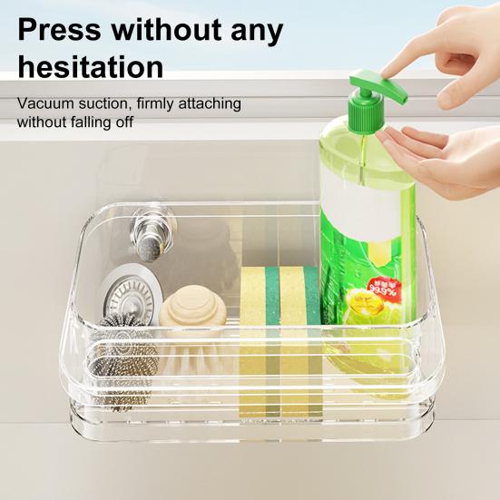 Kitchen Sink Organizer Drain Rack with Suction Cup Strong Load-bearing Simple Installation Self-draining Shelf Sponge Holder