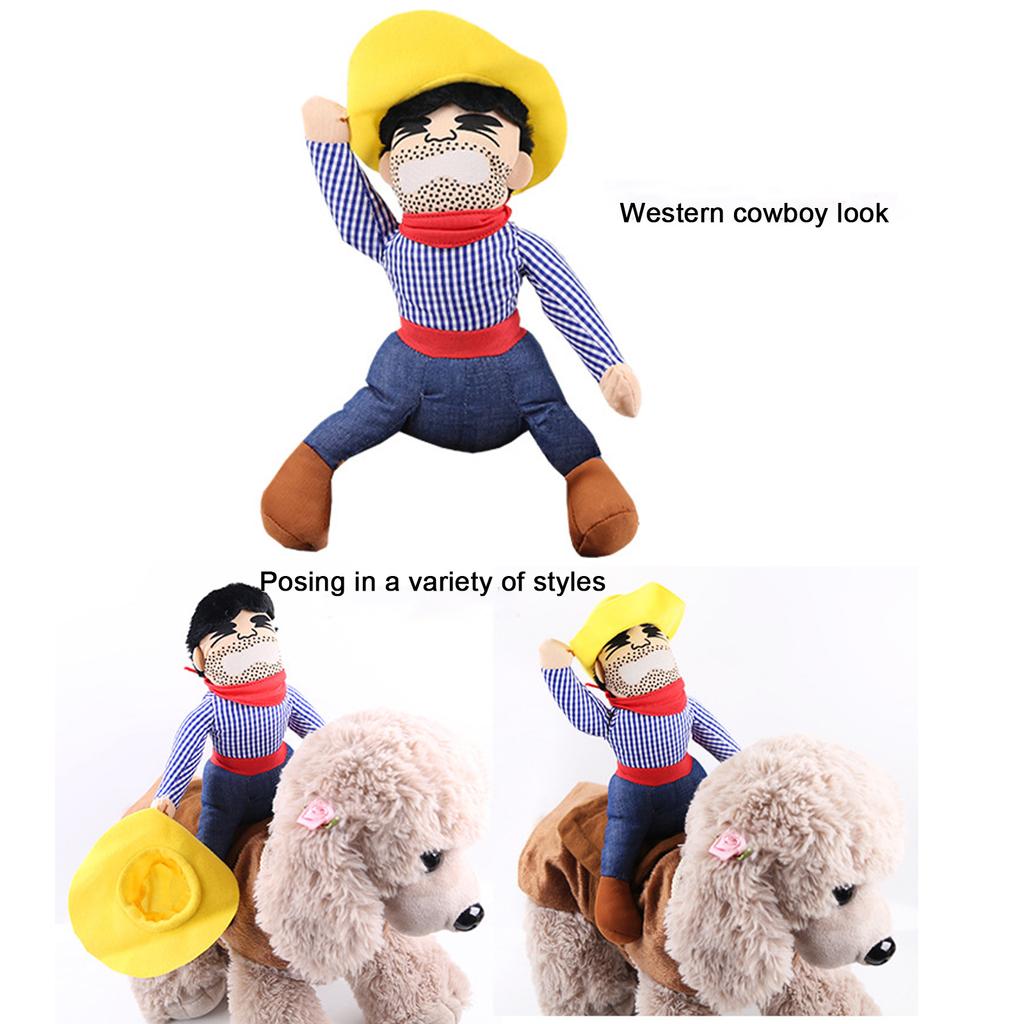 Dog Halloween Costume Cowboy Rider Outfit Funny Pet Costume Puppy Dress Up Clothes Small Dog Cosplay Suit