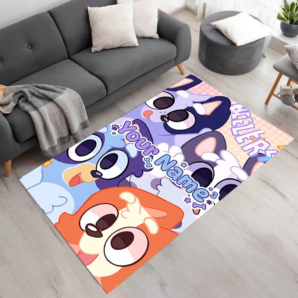 Bluey Personalized Text Area Rug Suitable for Playrooms Study Room Hallway Living Rooms Anti-slip Rug Office Home Decor Birthday/Christmas Gift