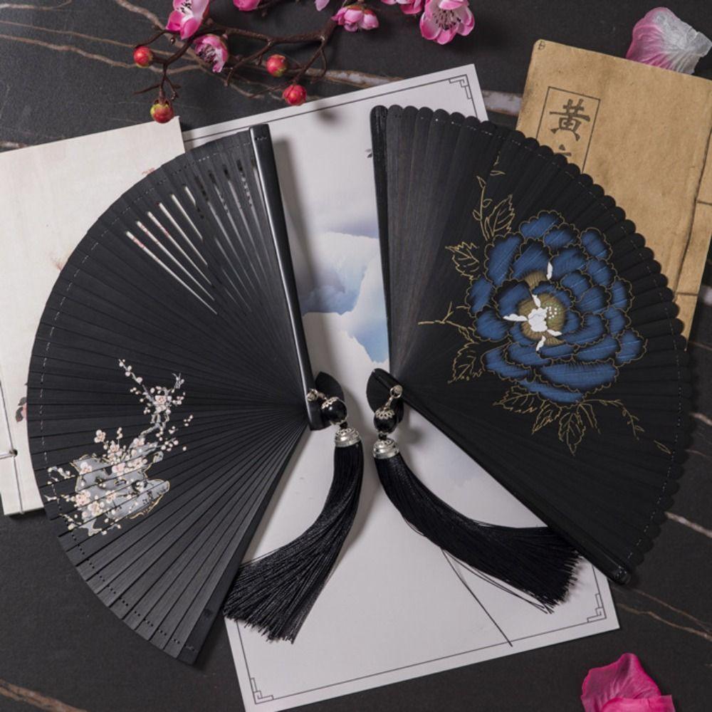 Chinese Style Japanese Classical Folding Fan Black Bamboo Fan Women's Folding Fan Home Decoration