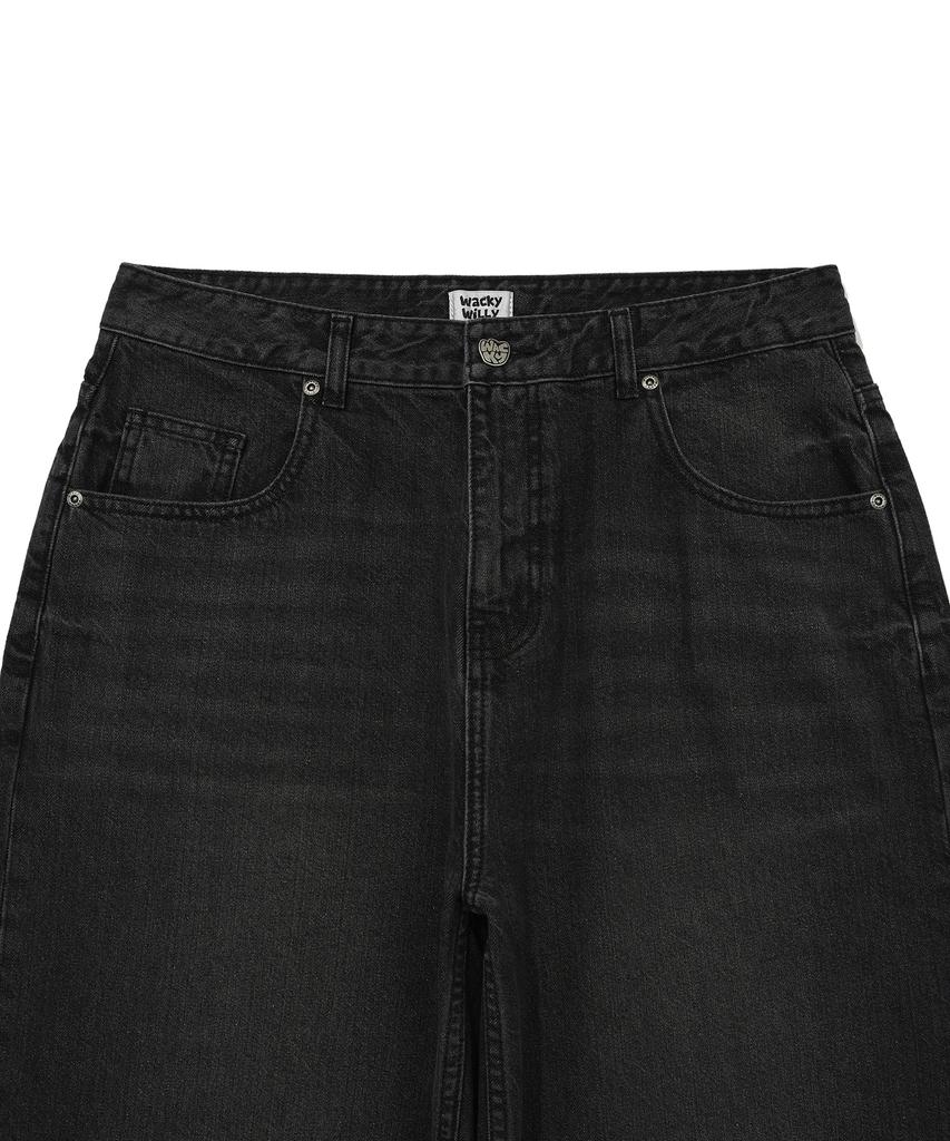 WACKY WILLY Basic Wide Denim Pants Black