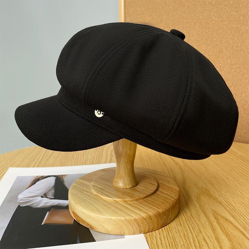 Octagonal hat children autumn and winter big head circumference versatile retro woolen beret showing face ducktongue newsboy hat