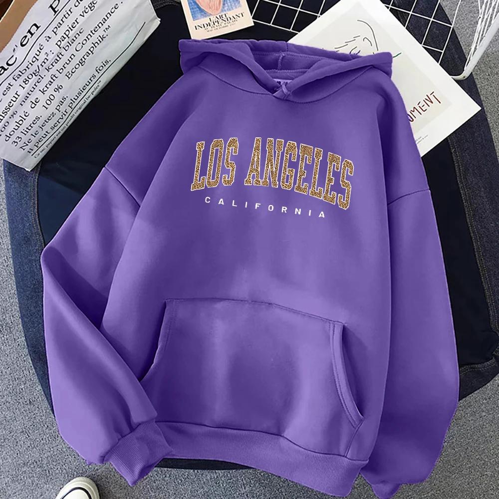 Los Angeles, California Usa City Leopard Womens Hoody Fashion Crewneck Clothing Streetwear Soft Crewneck Female Hoodie