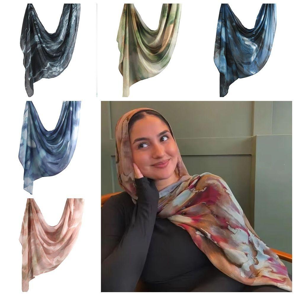 Watercolour Woven Hijab Scarf Cotton Modal Light Weight Print Islam Scarf Breathable Long Women Sunscreen Shawl Female