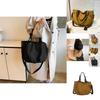 Chic Black And Khaki Canvas Tote Bag Vintage Fashionable Large Size Handbag